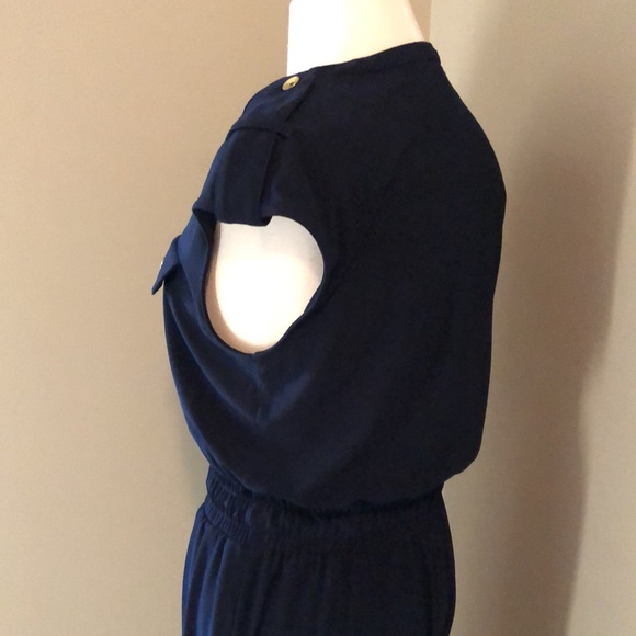 Emma and Michele Navy Jumpsuit Elastic Waist Zipper Top Gold Button Size Medium - Picture 4 of 5